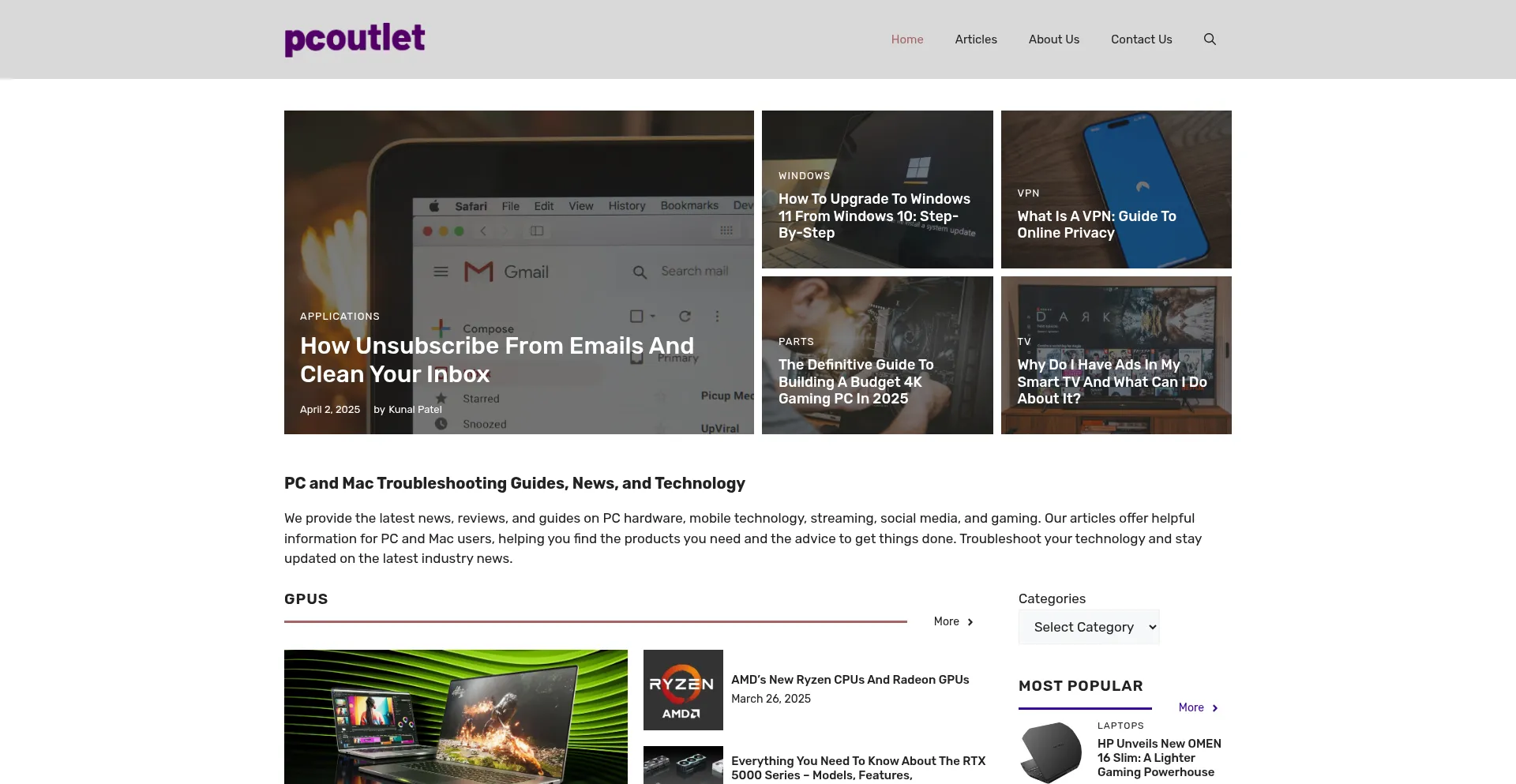 Website screenshot of Pcoutlet.com