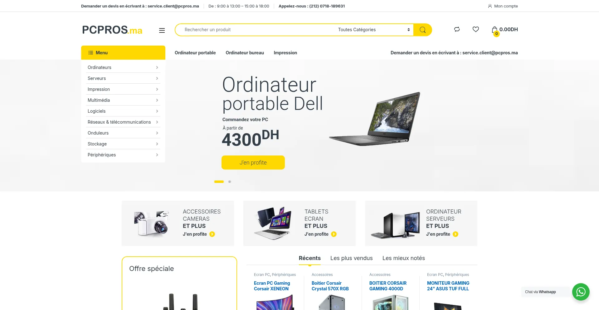 Website screenshot of Pcpros.ma