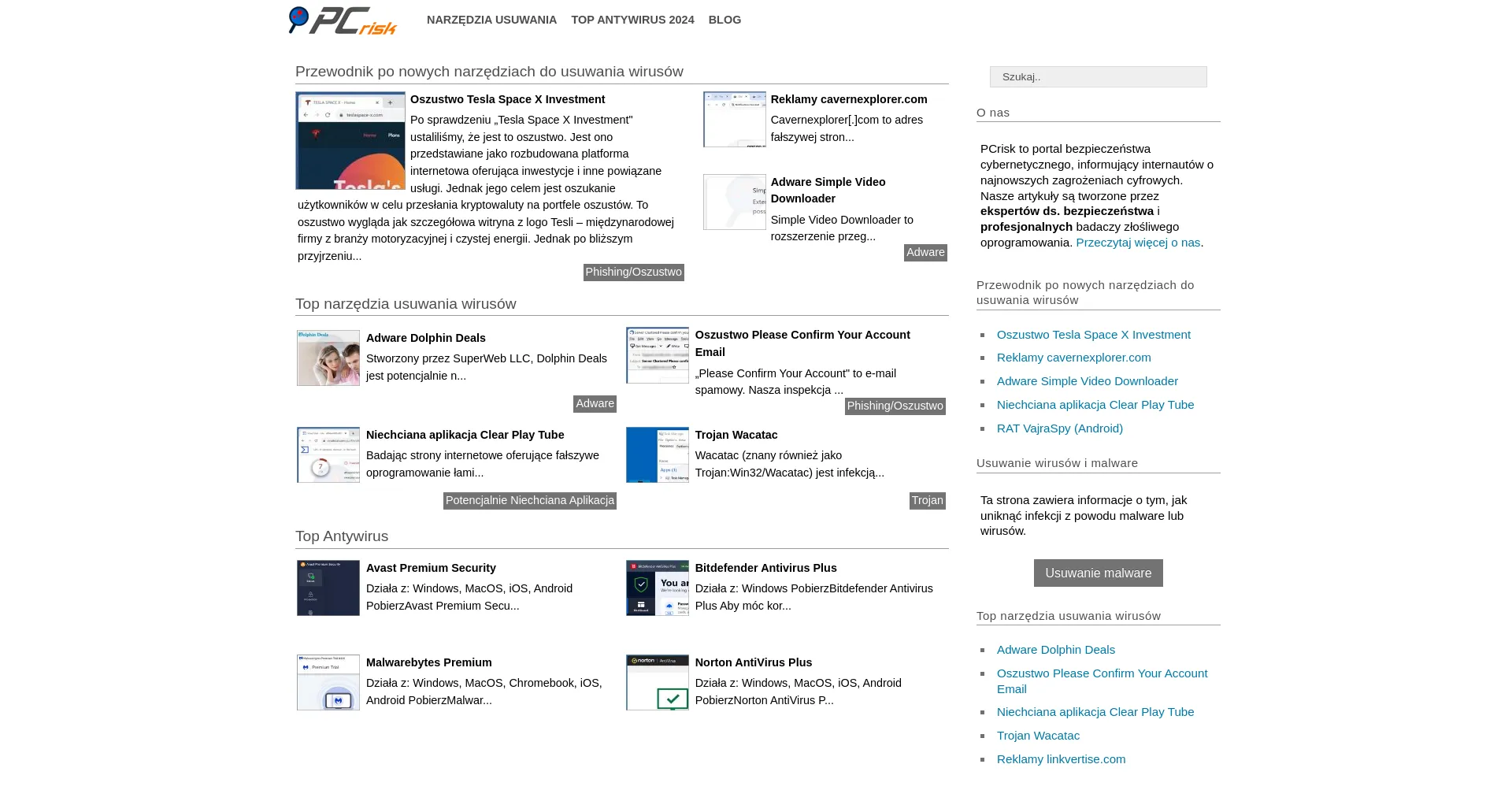 Website screenshot of Pcrisk.pl