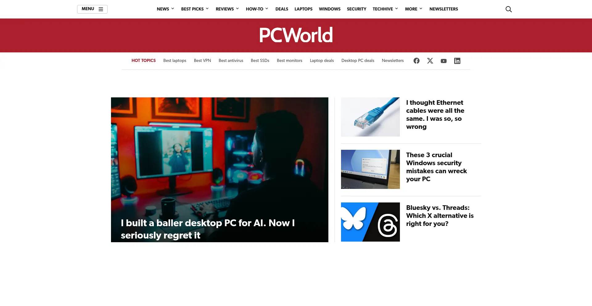 Website screenshot of Pcworld.com