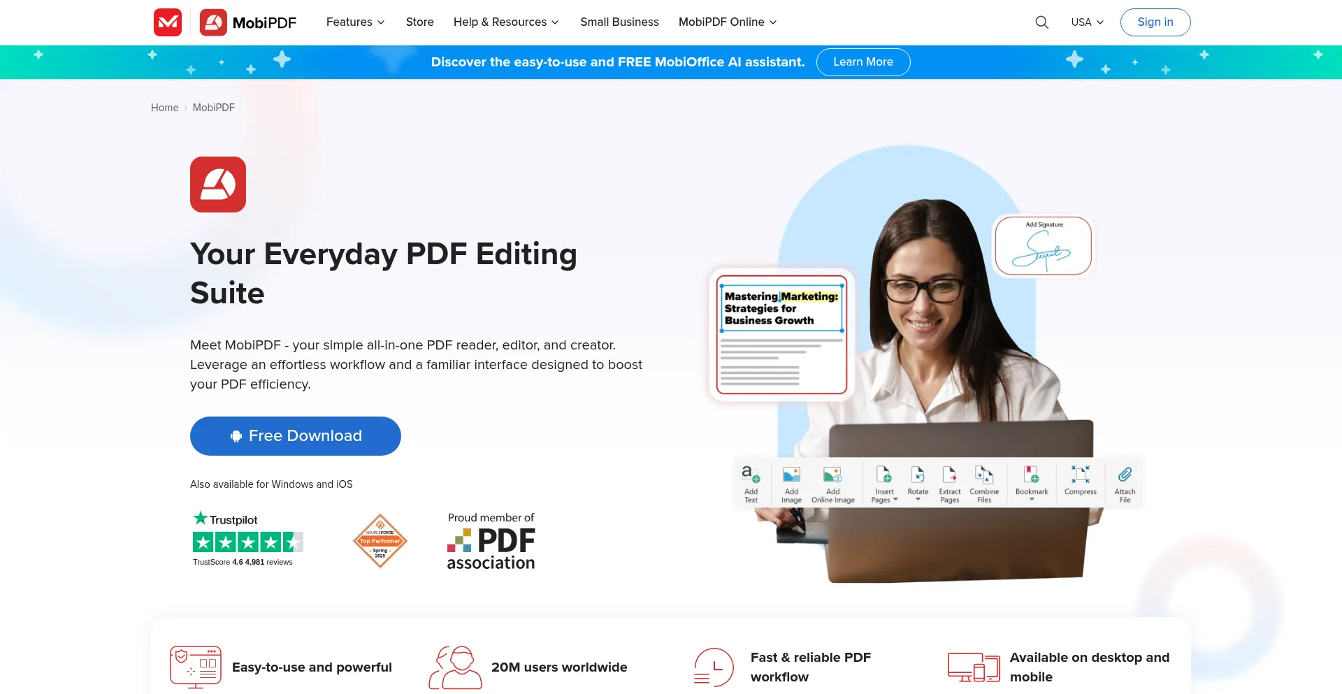 Website screenshot of Pdfextra.com