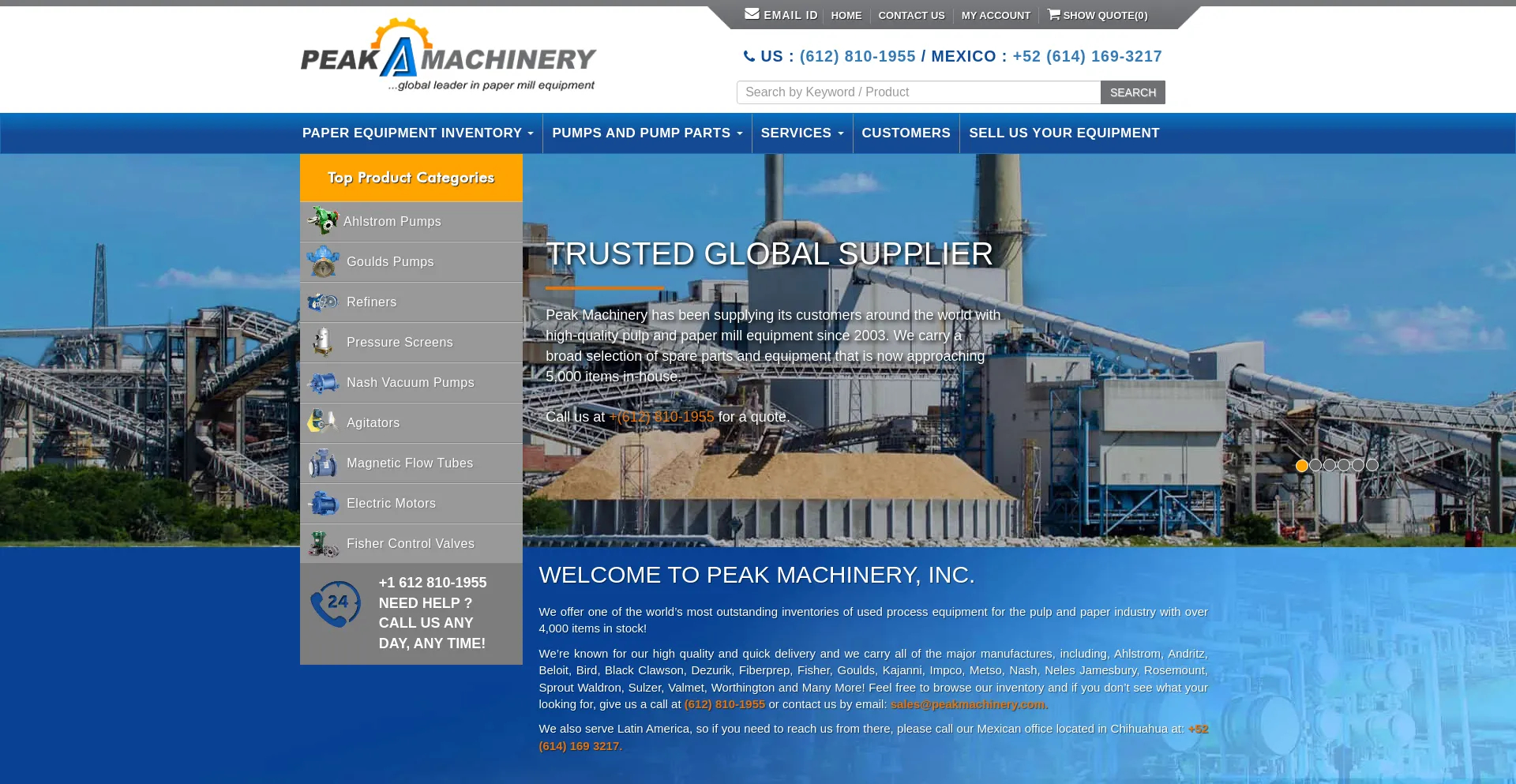 Website screenshot of Peakmachinery.com