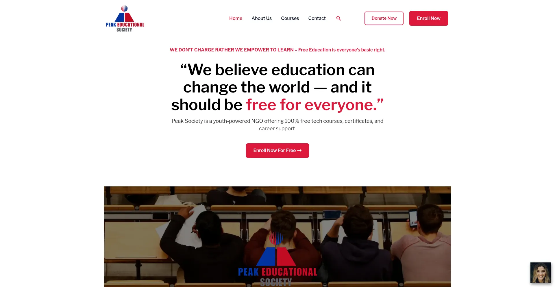 Website screenshot of Peaksociety.org