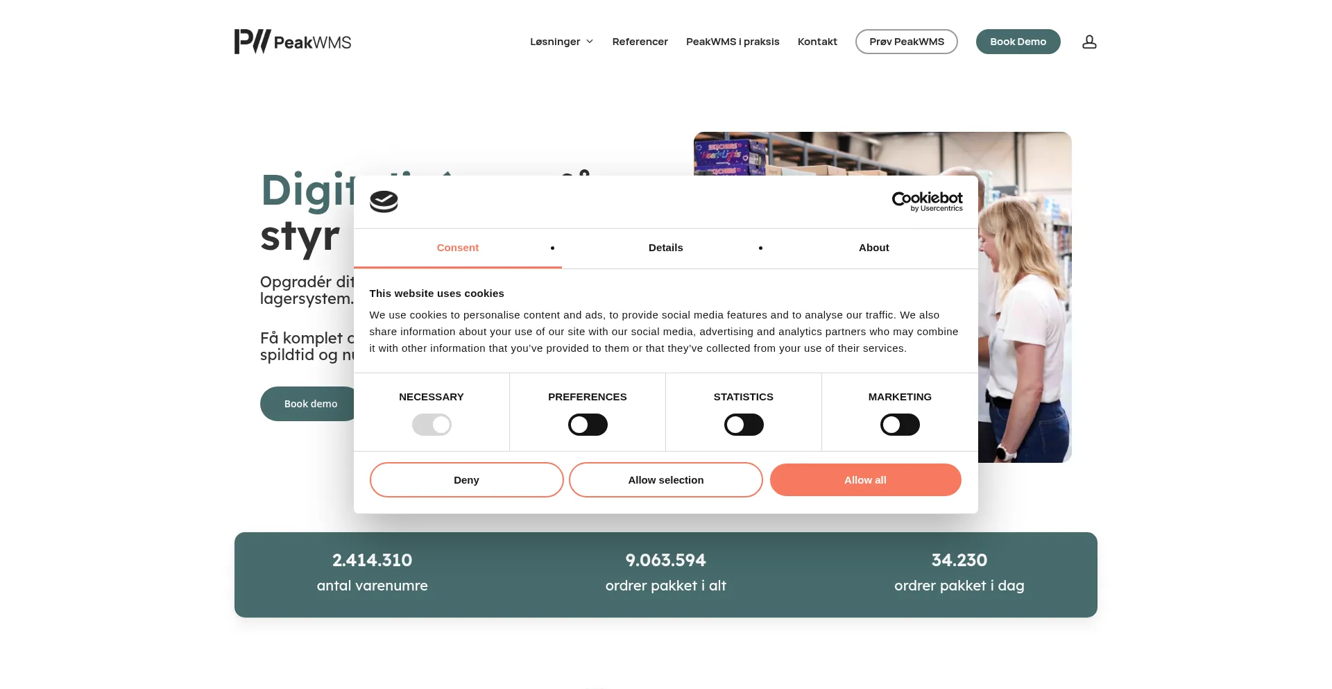 Website screenshot of Peakwms.com