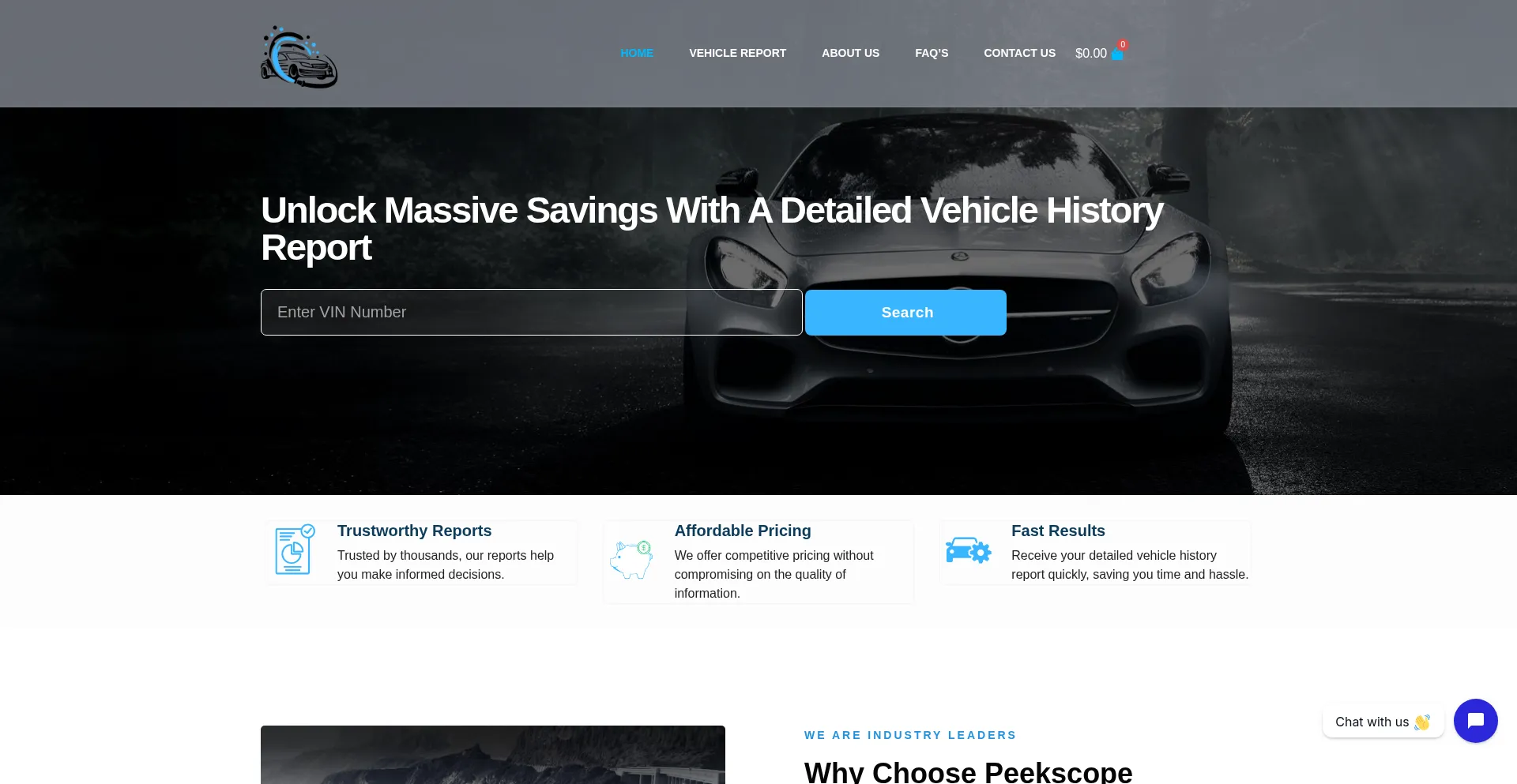 Website screenshot of Peekscope.com