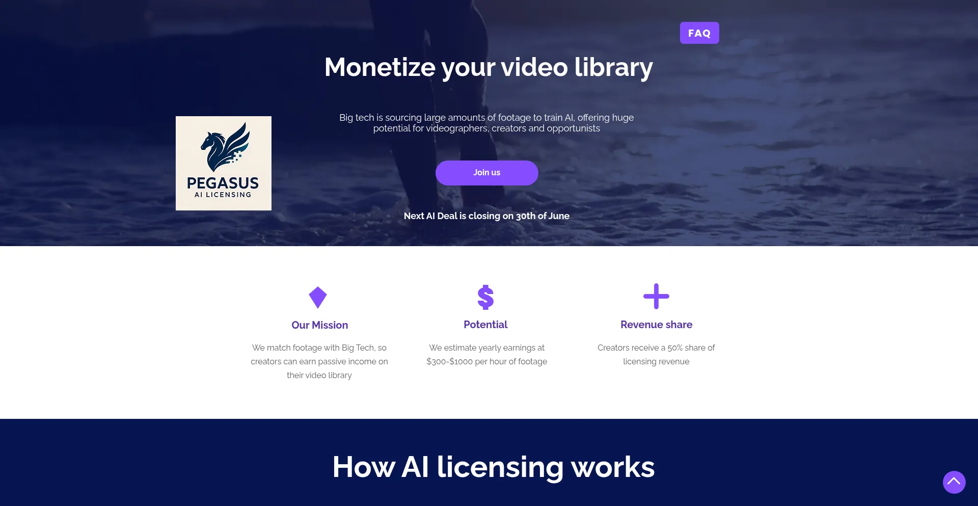 Website screenshot of Pegasusailicensing.com