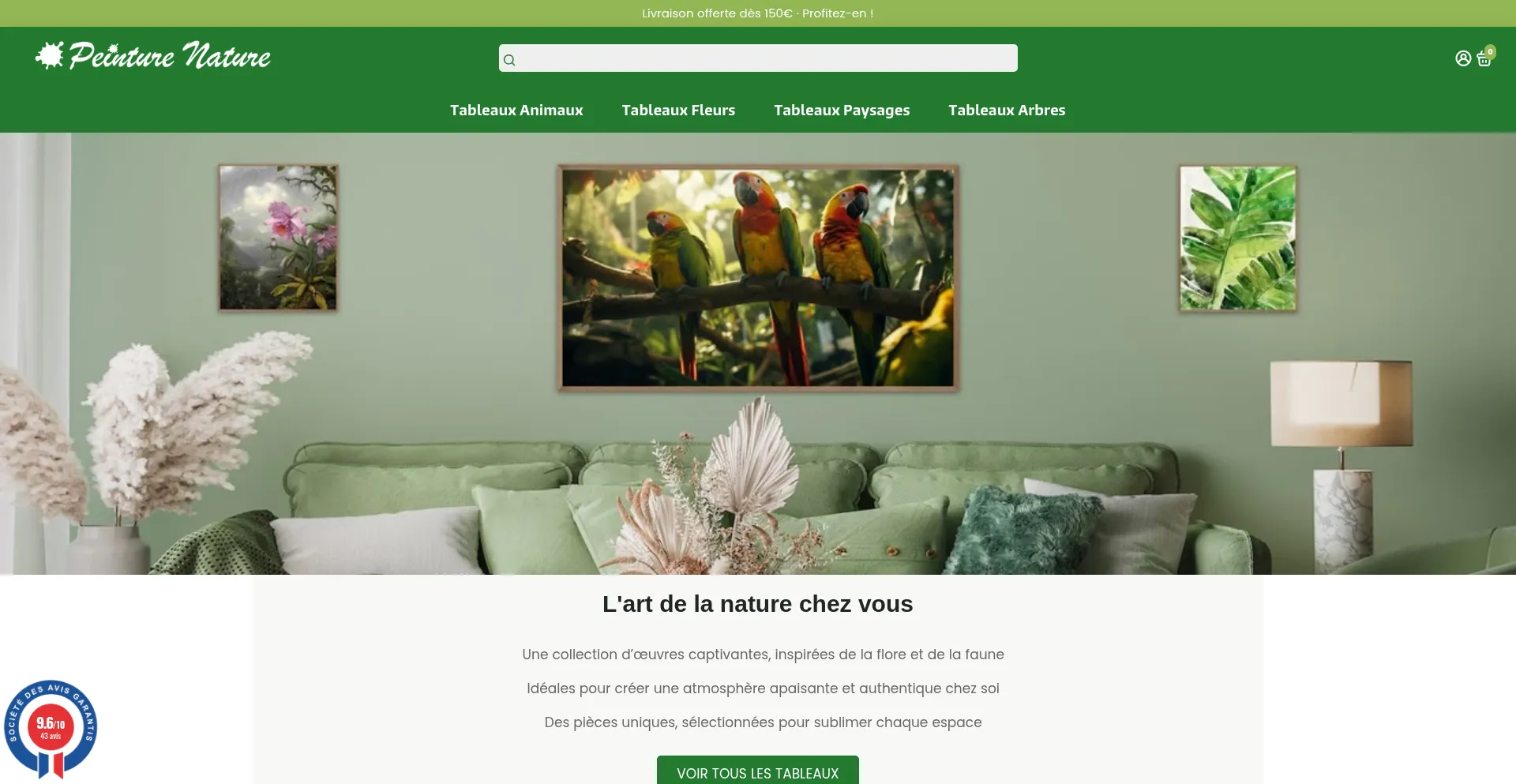 Website screenshot of Peinture-nature.com