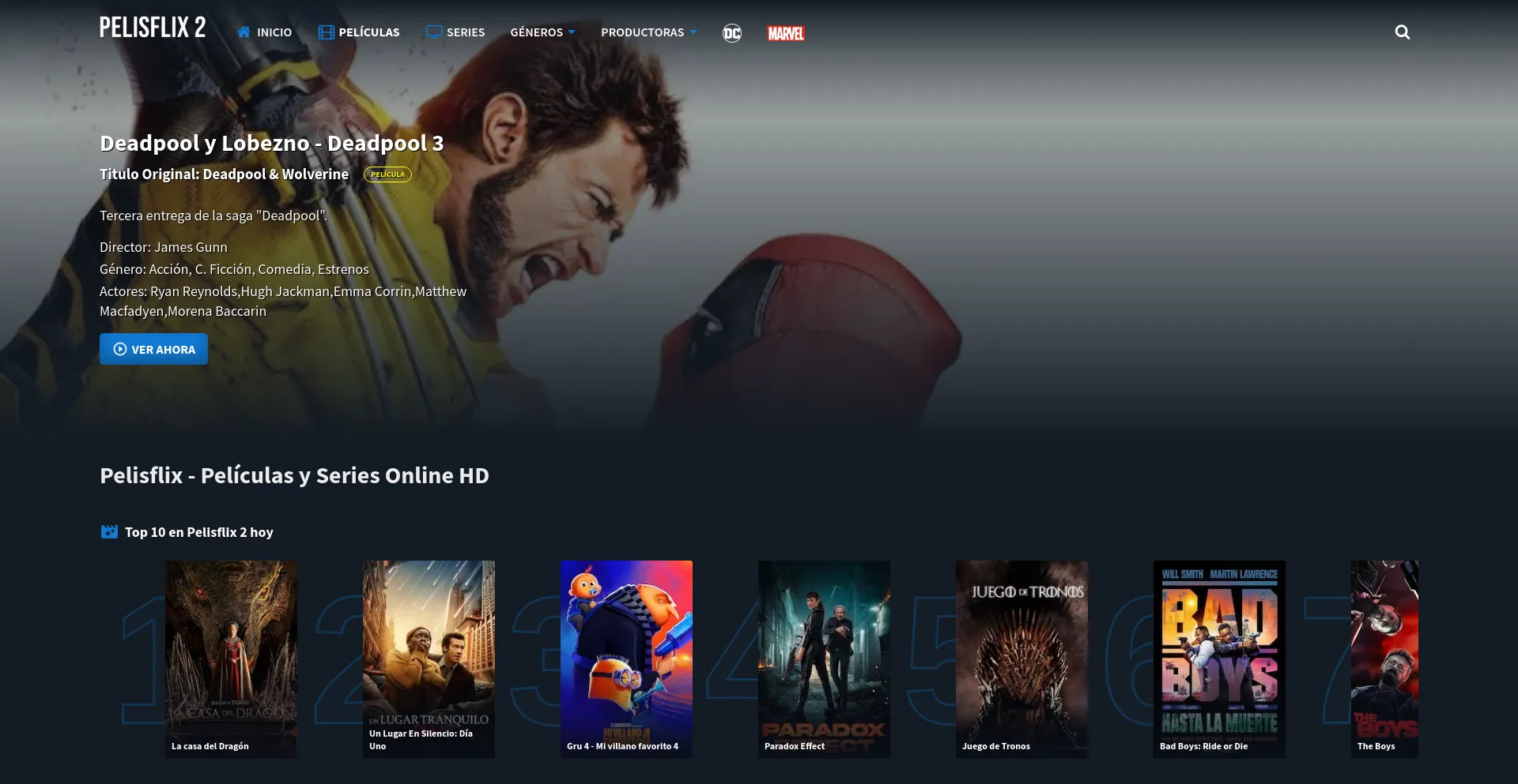 Website screenshot of Pelisflix2.charity