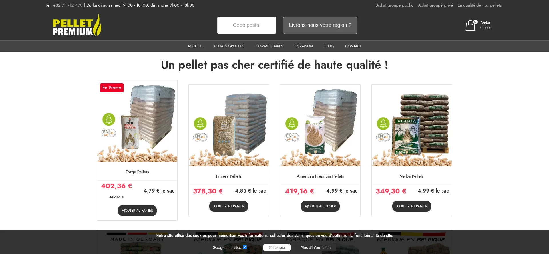 Website screenshot of Pellet-premium.be