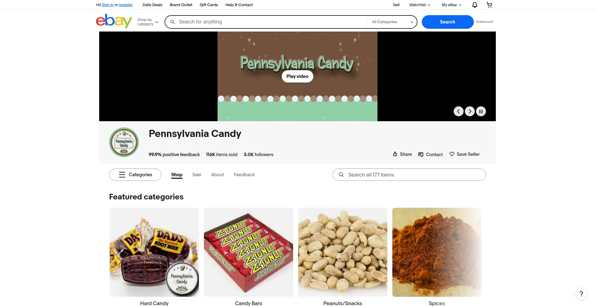 Pennsylvaniacandy.com Screenshot
