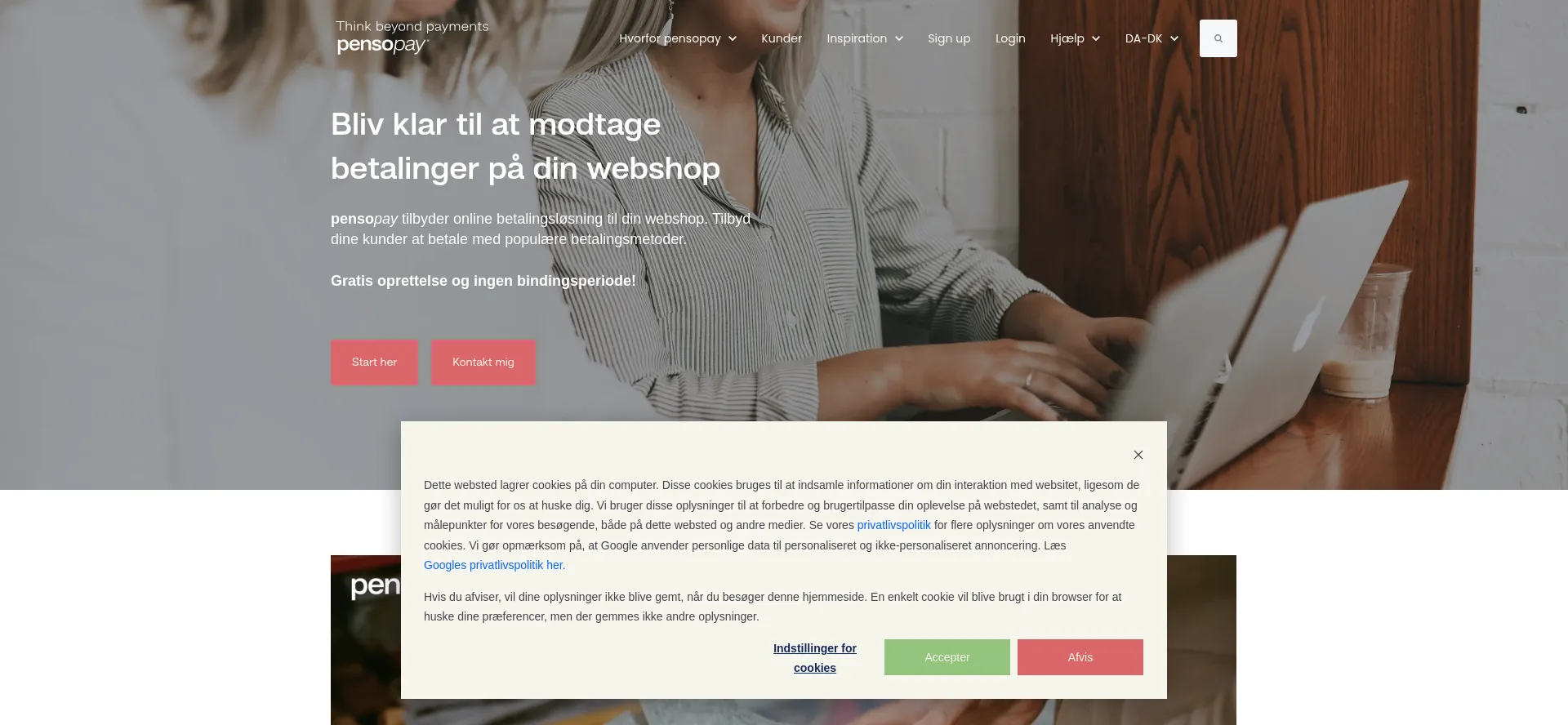 Website screenshot of Pensopay.com