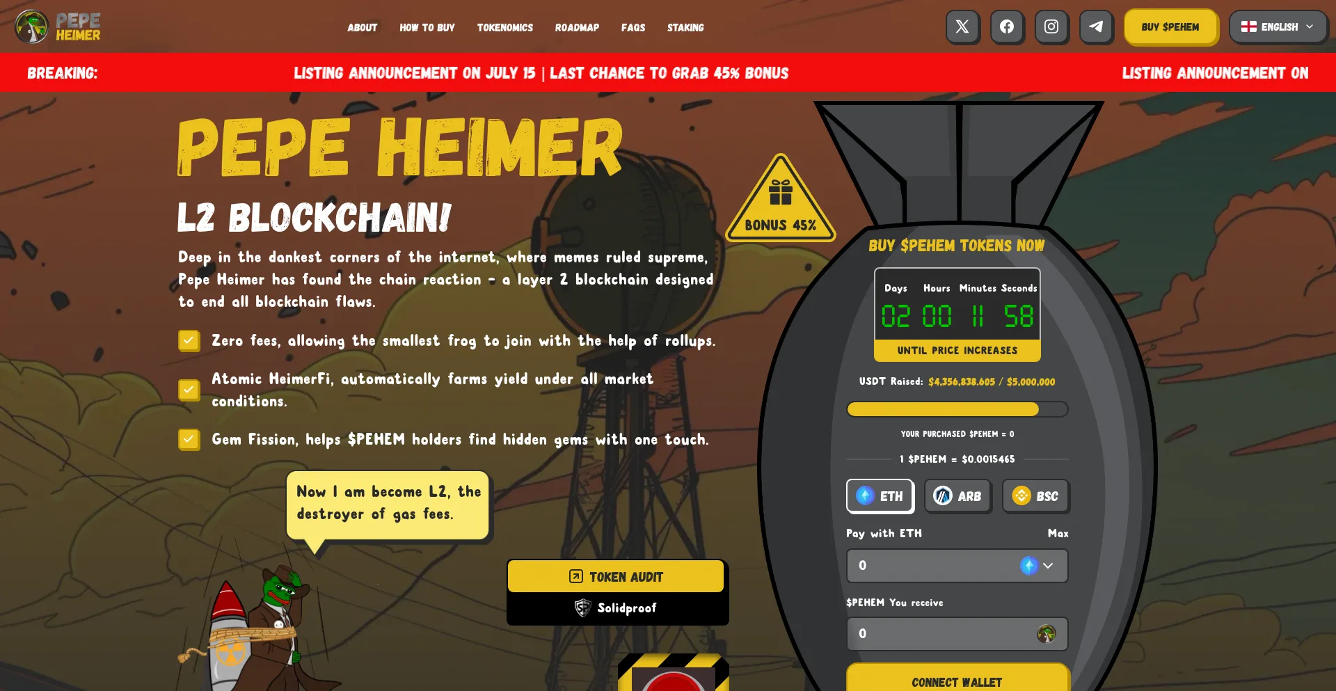 Website screenshot of Pepeheimer.io