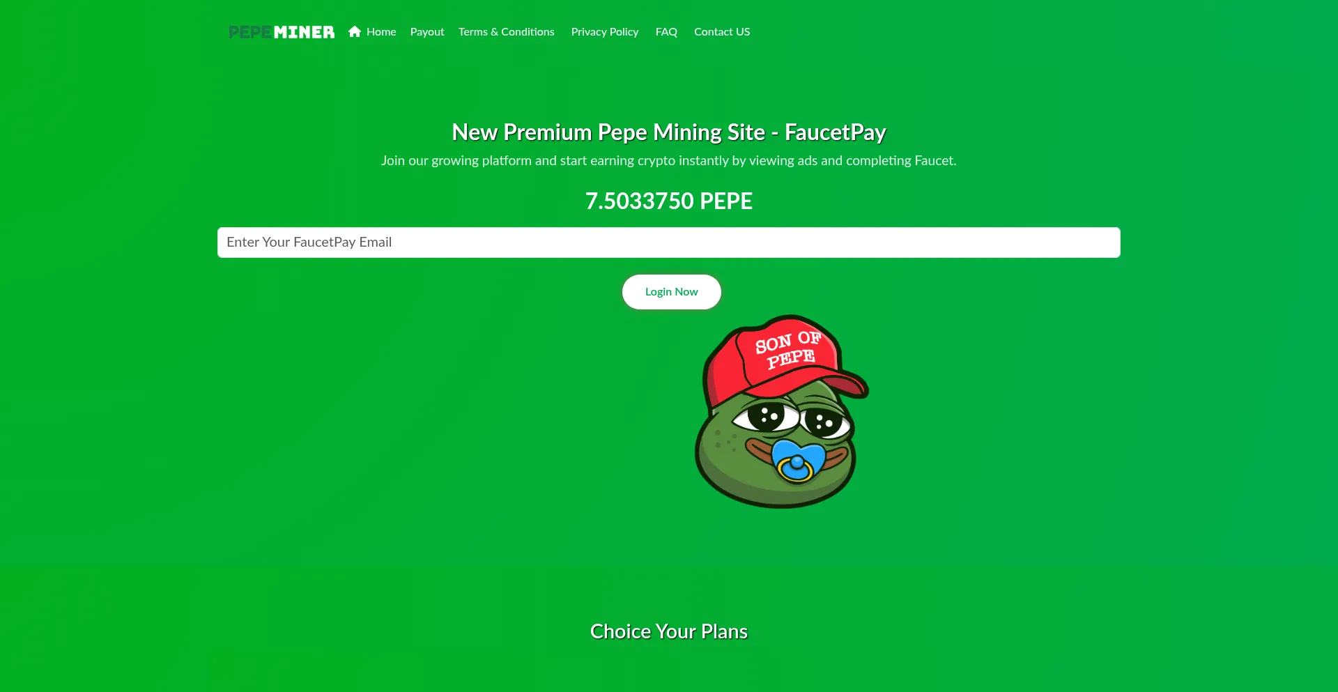 Website screenshot of Pepeminer.club