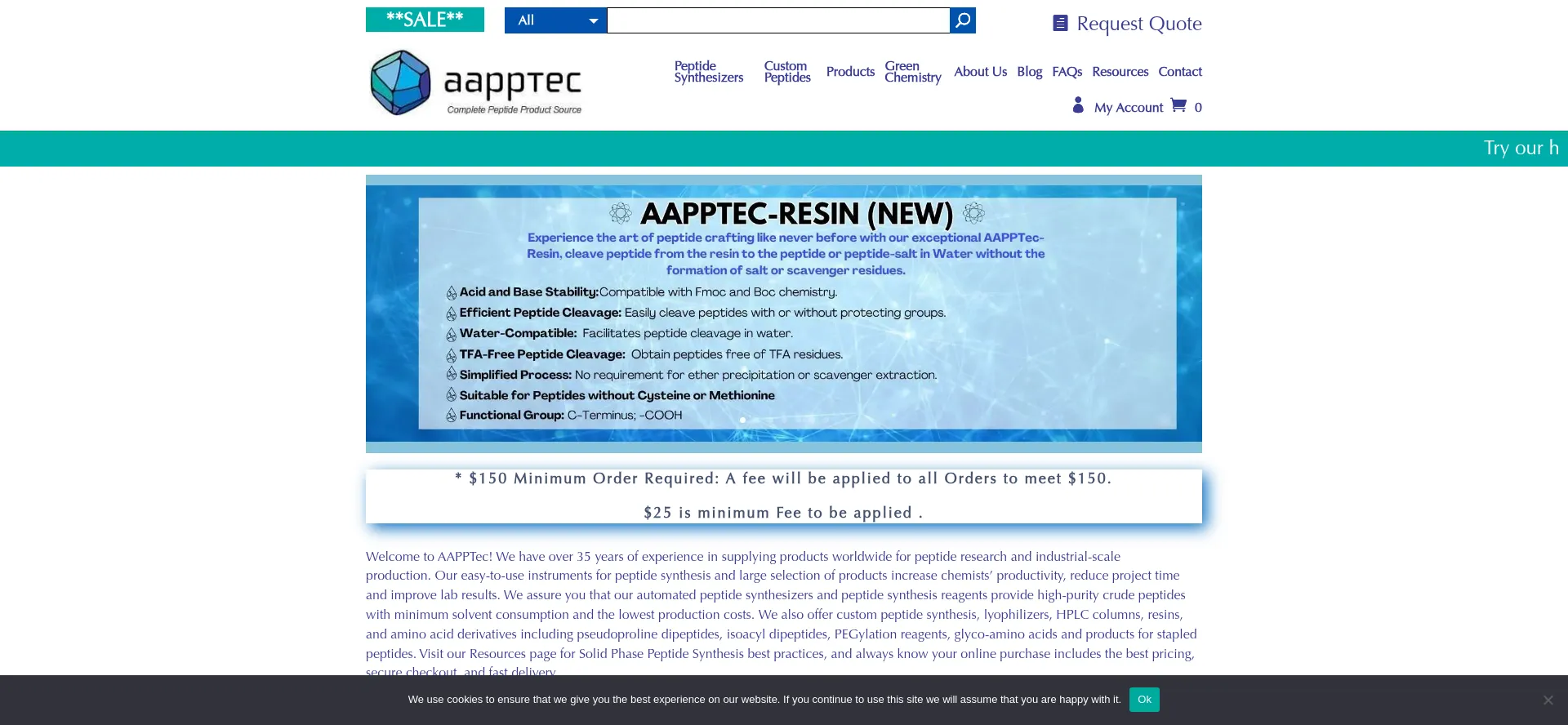 Website screenshot of Peptide.com