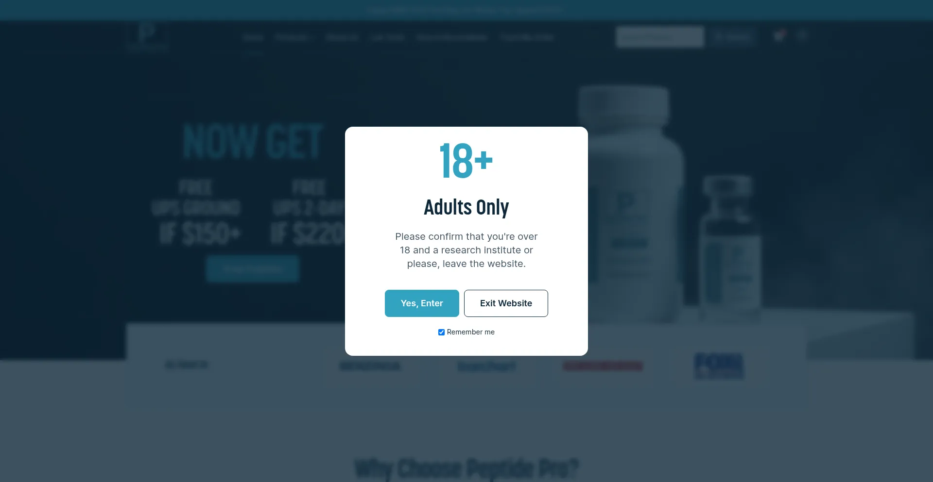 Website screenshot of Peptidepro.io