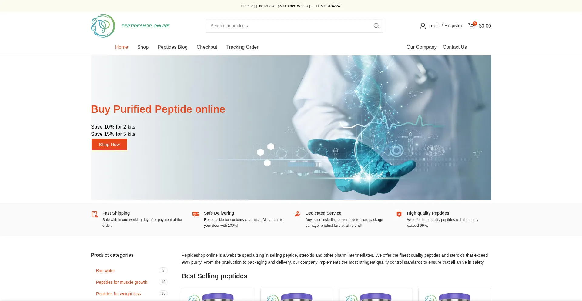 Website screenshot of Peptideshop.online