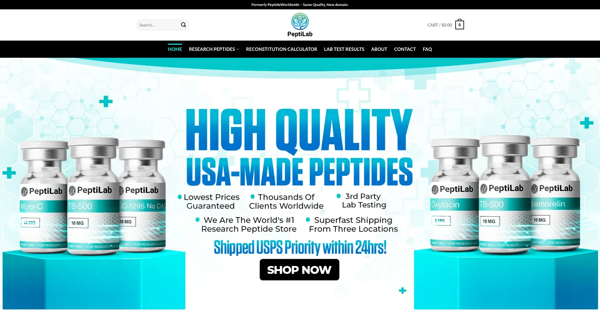 Website screenshot of Peptilabresearch.com