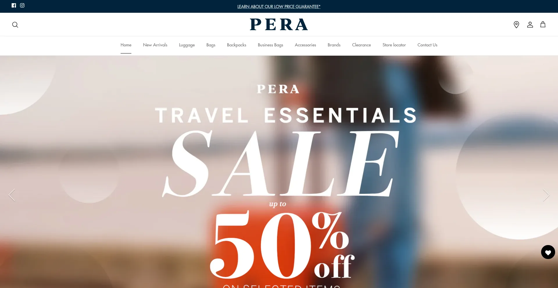 Website screenshot of Peraluggage.com.au