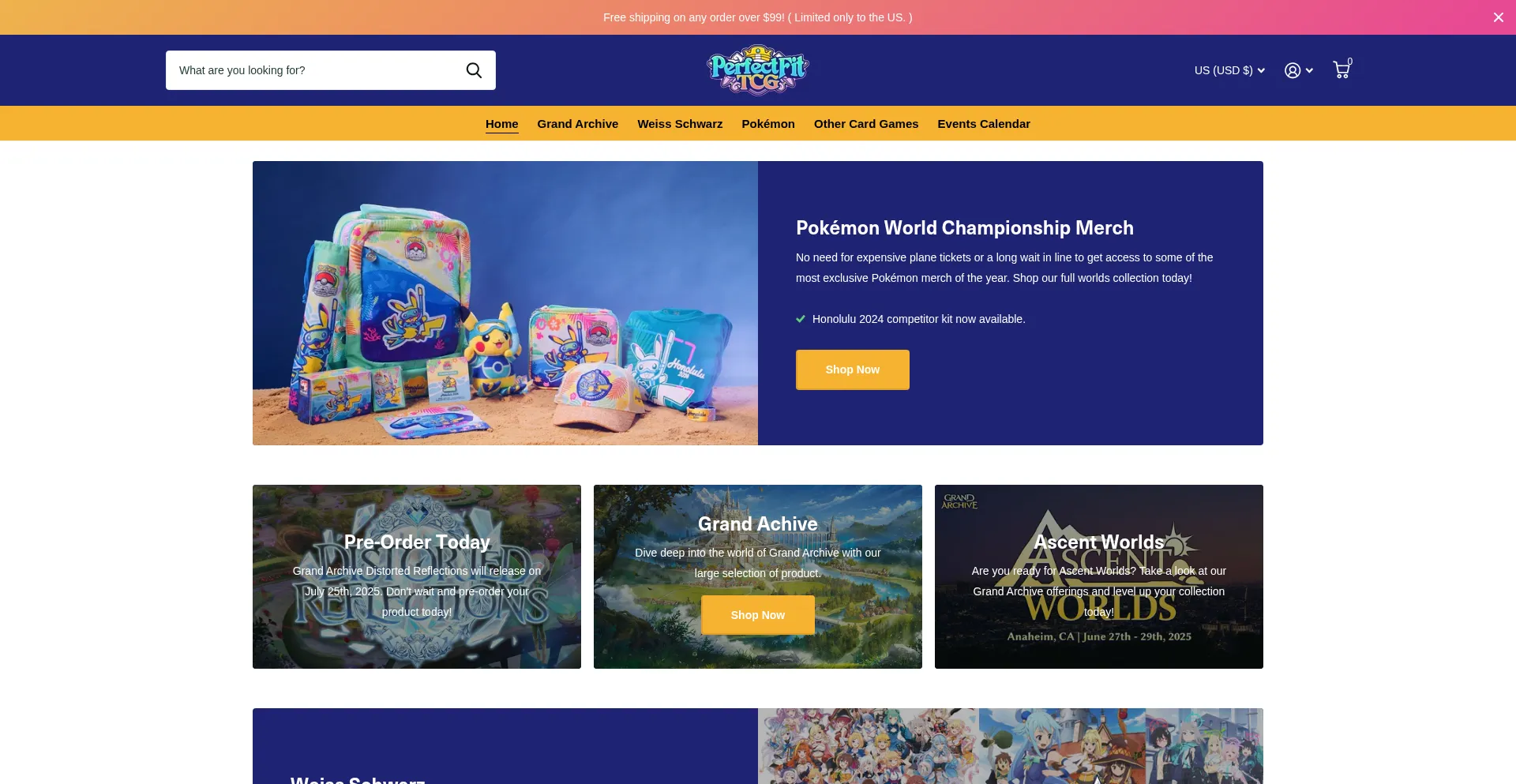 Website screenshot of Perfectfittcg.com