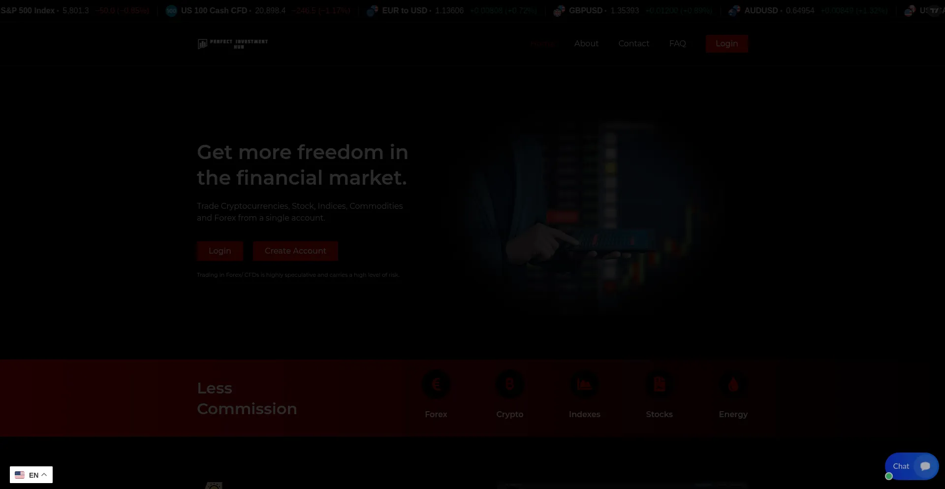 Website screenshot of Perfectinvestmenthub.com