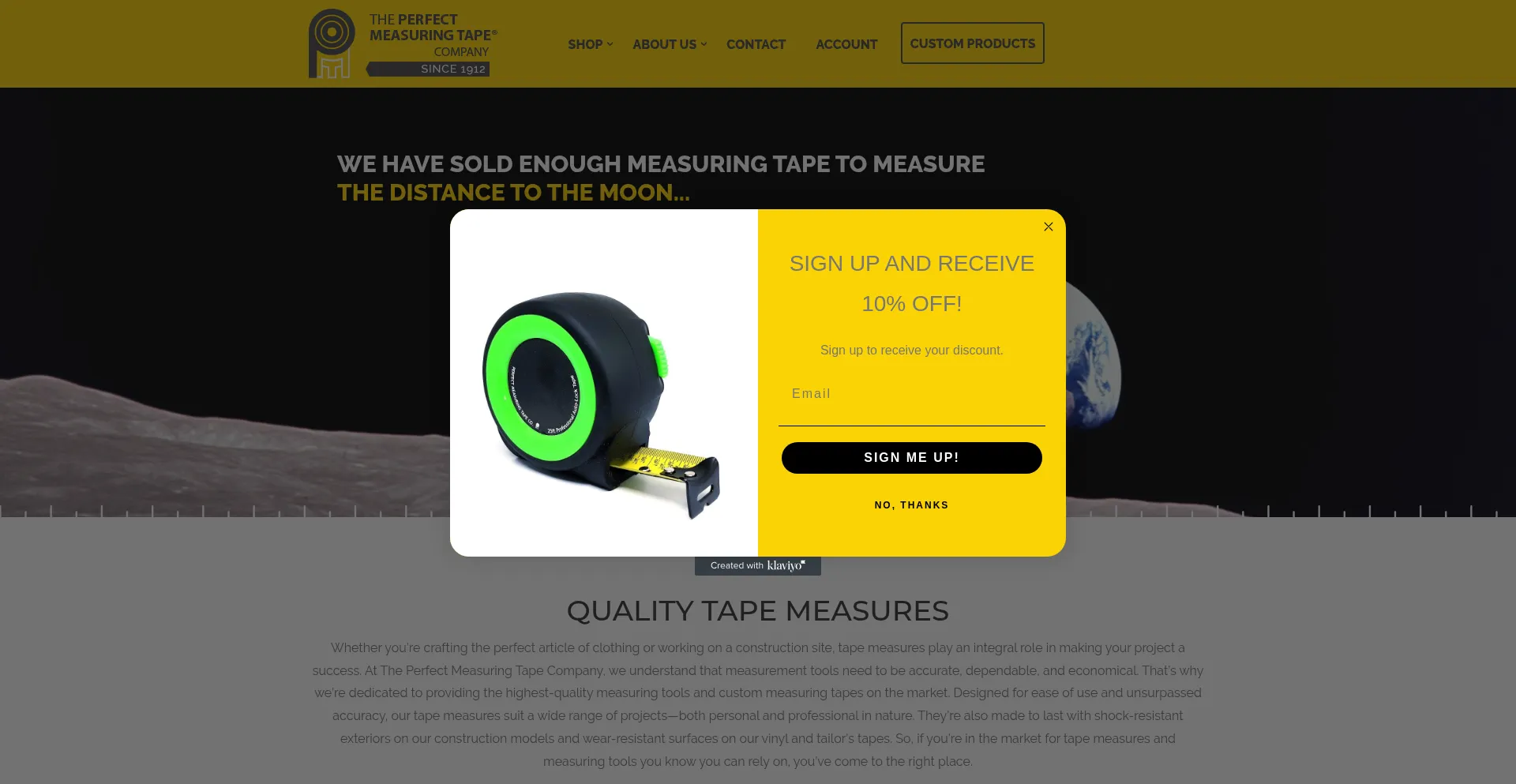 Website screenshot of Perfectmeasuringtape.com