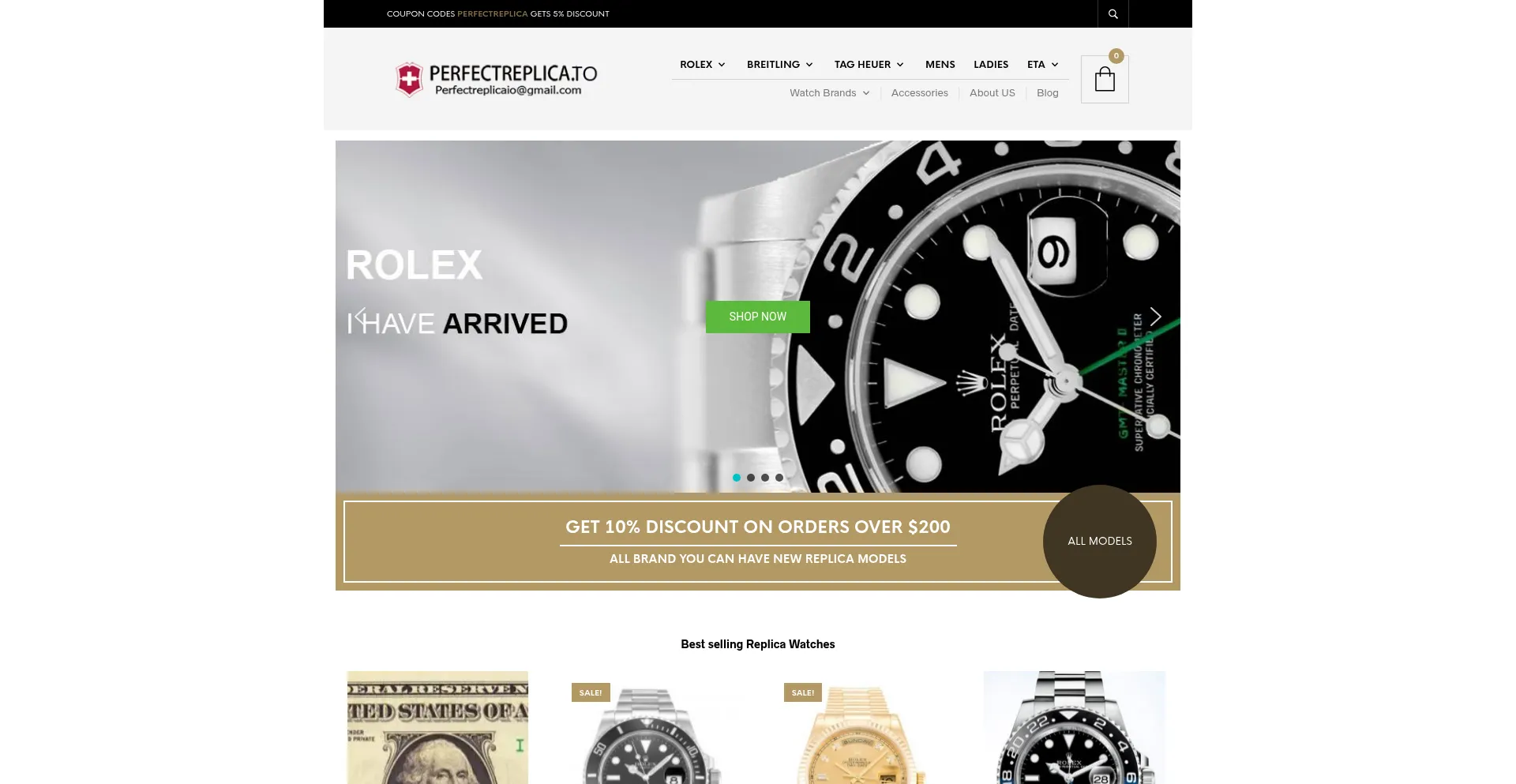 Website screenshot of Perfectreplicawatches.cc