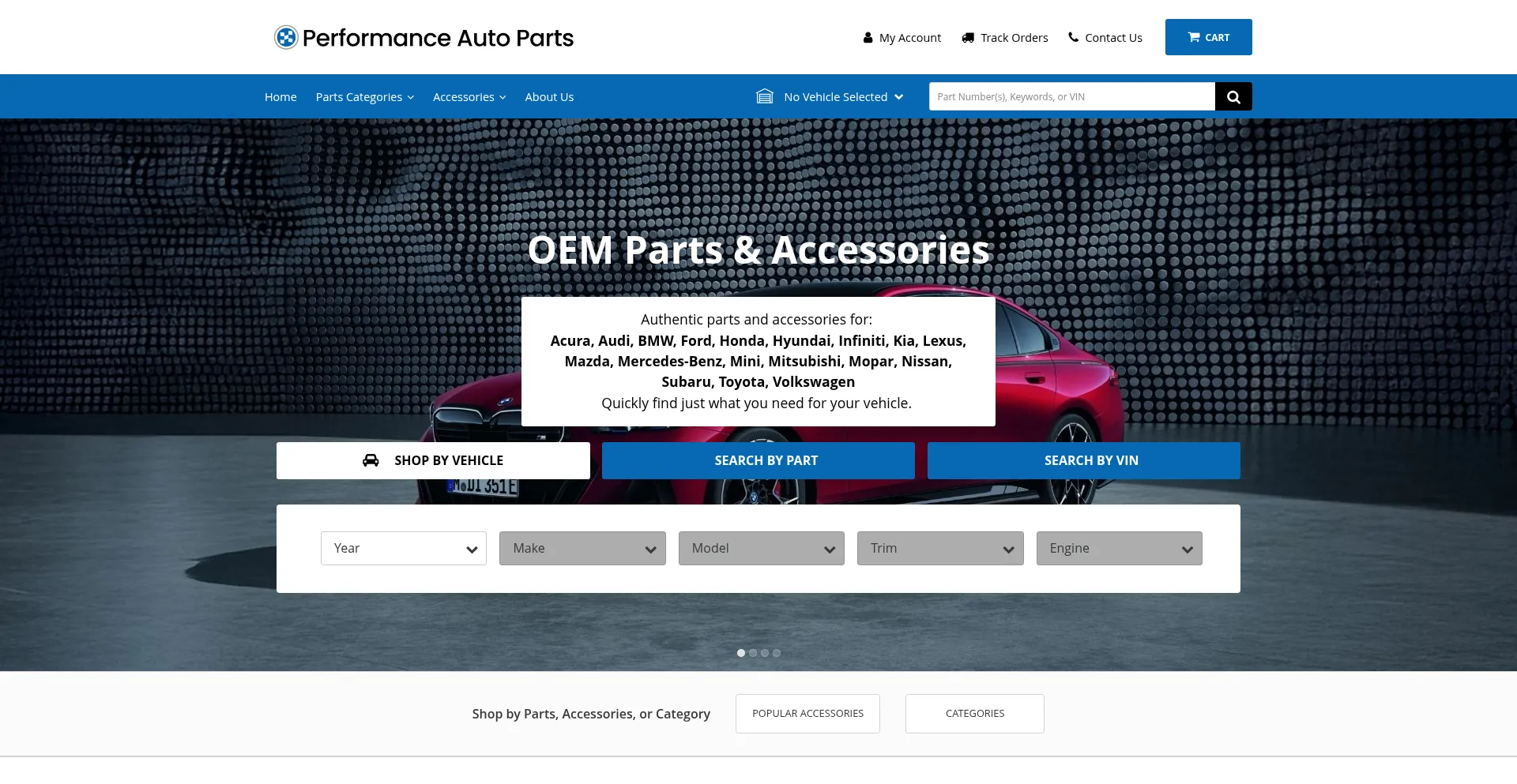 Website screenshot of Performanceautoparts.ca