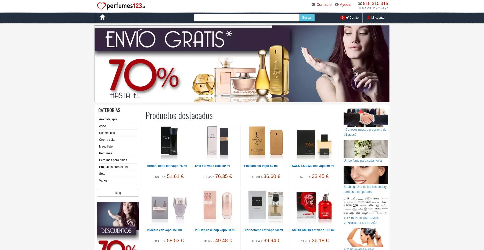 Website screenshot of Perfumes123.es