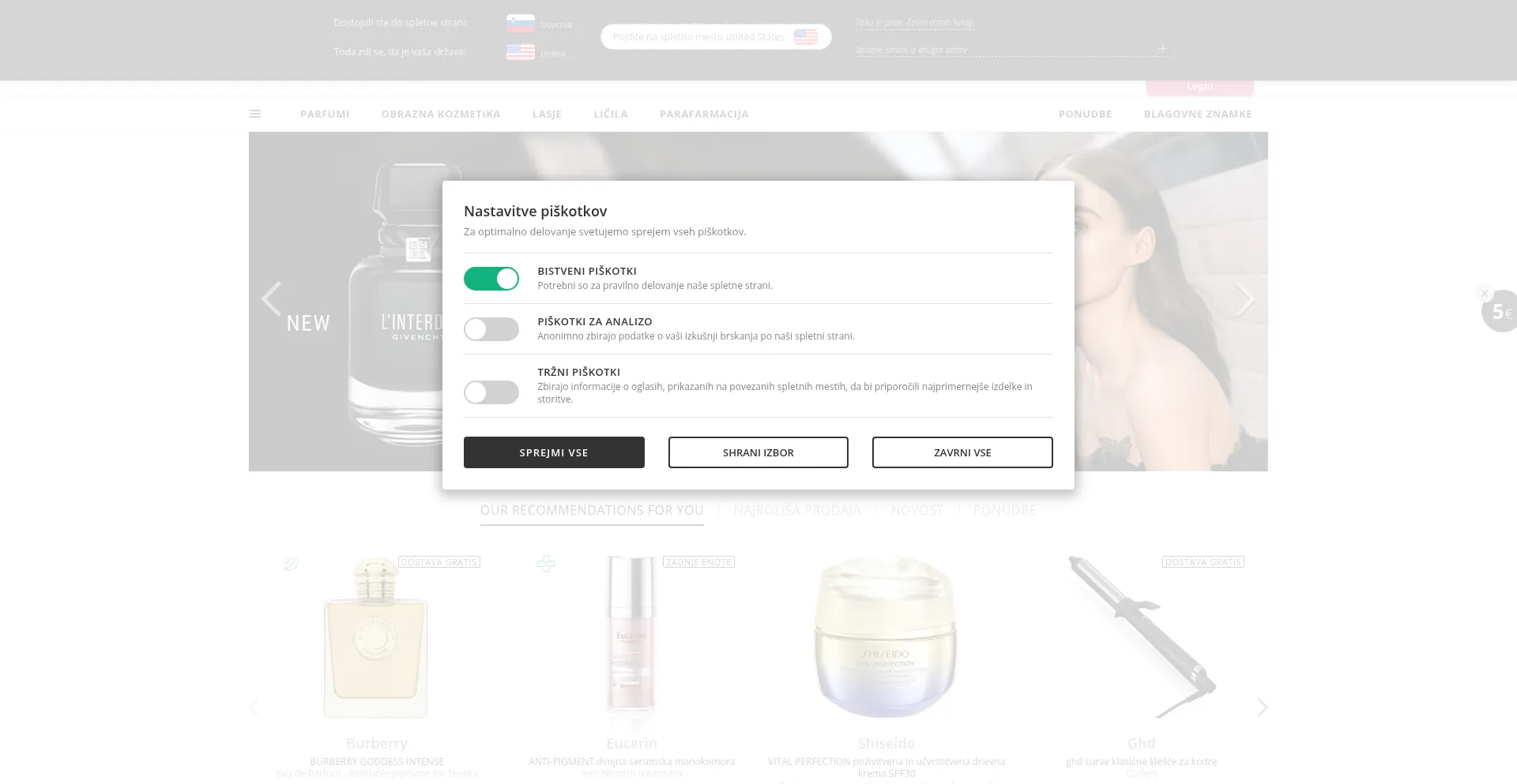 Website screenshot of Perfumesclub.si