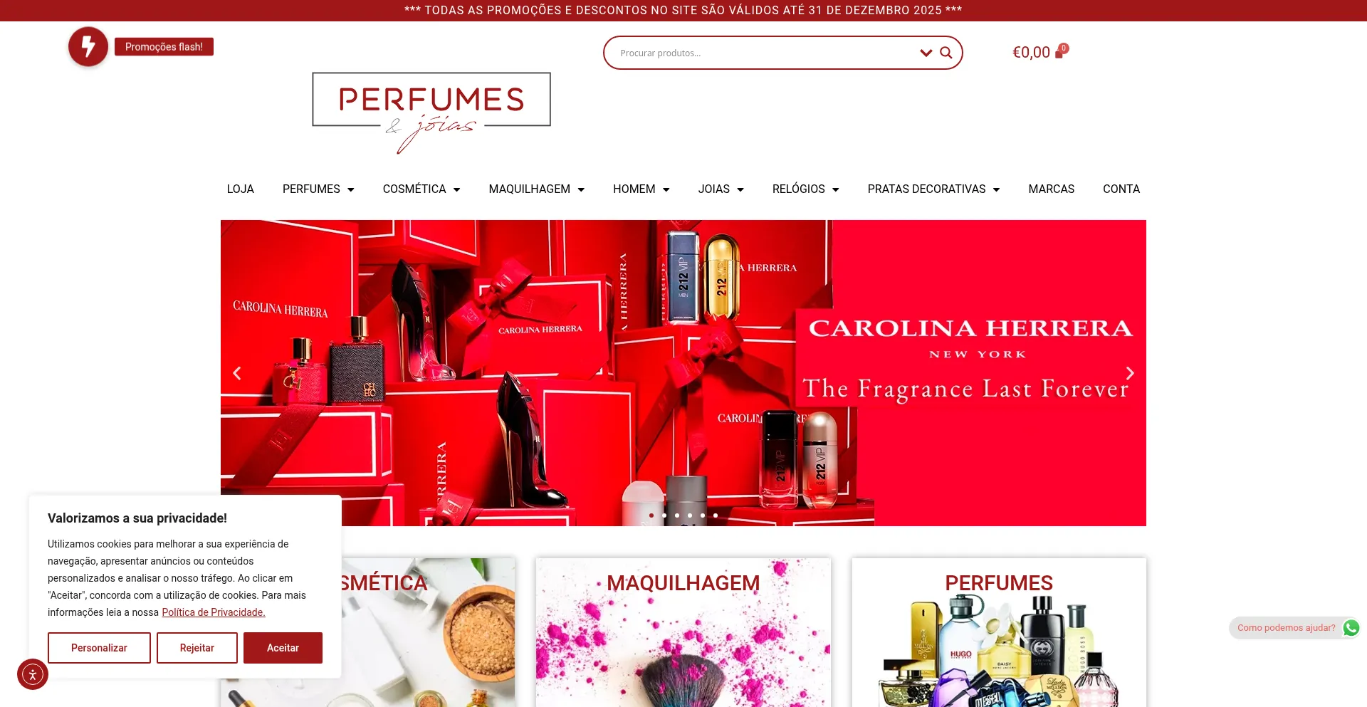 Website screenshot of Perfumesejoias.pt