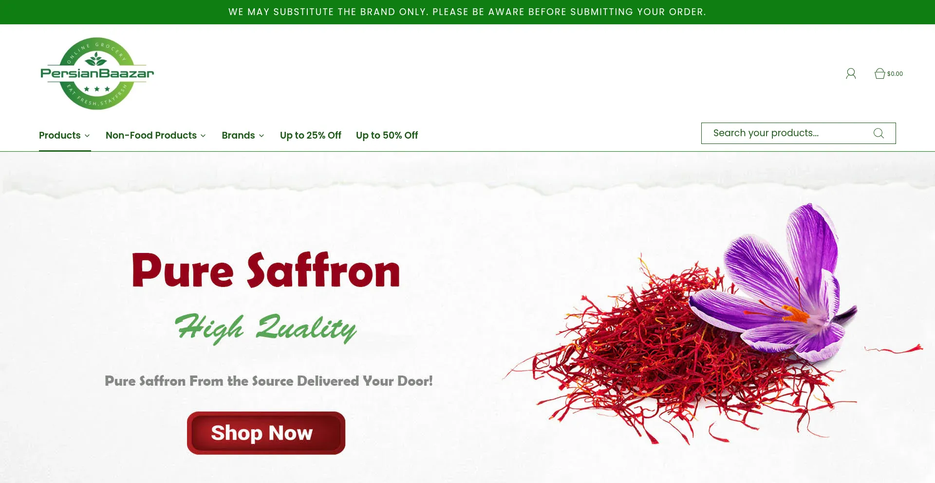 Website screenshot of Persianbaazar.com