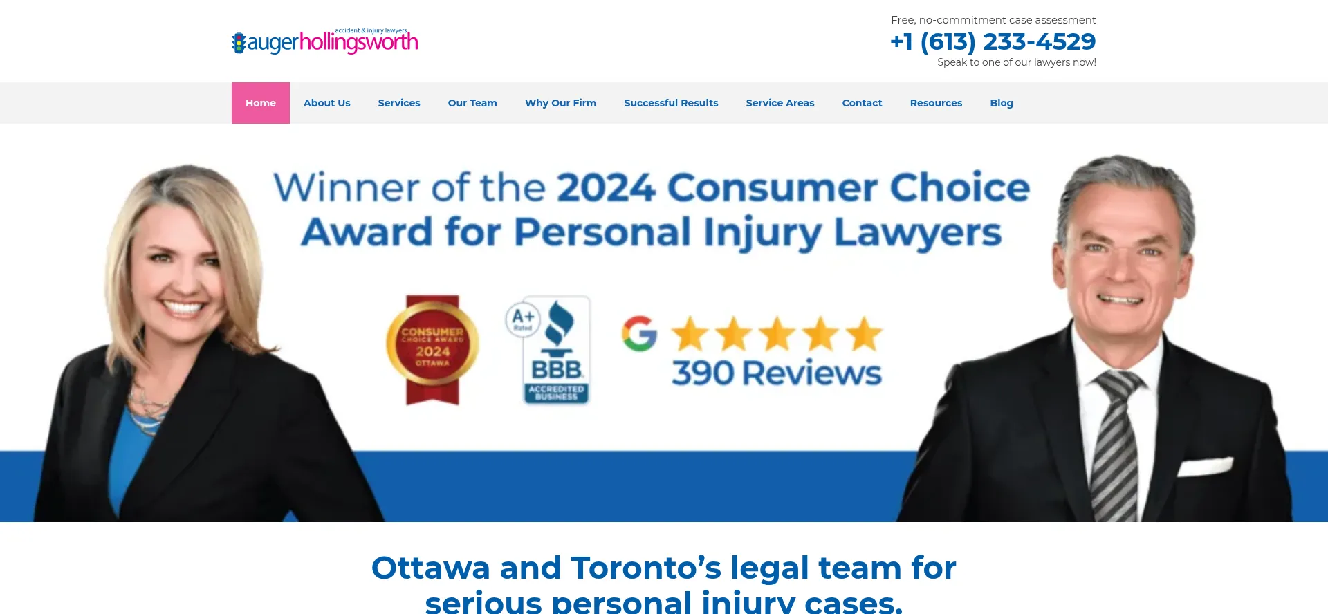 Website screenshot of Personalinjuryottawa.ca