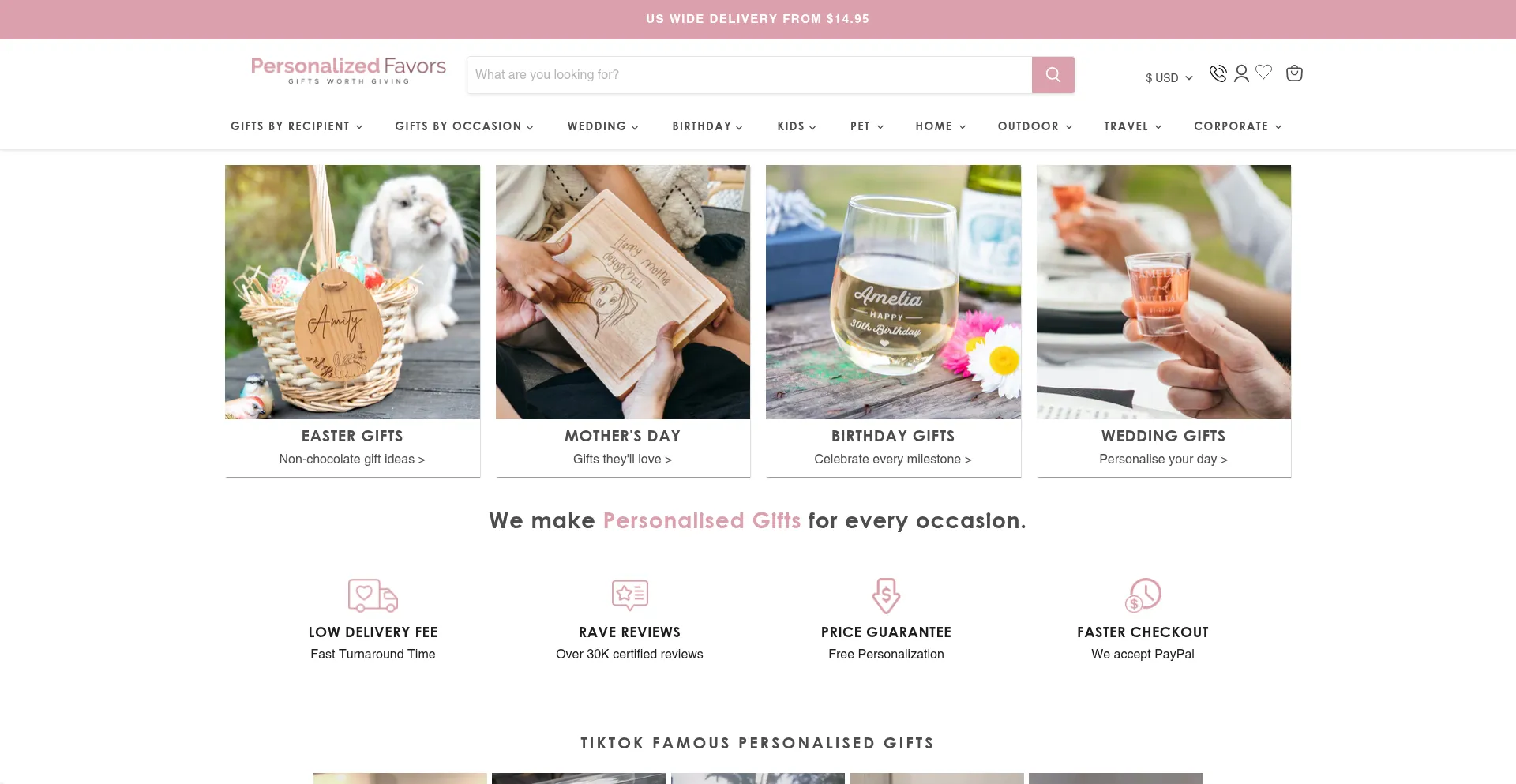 Website screenshot of Personalisedfavours.com.au