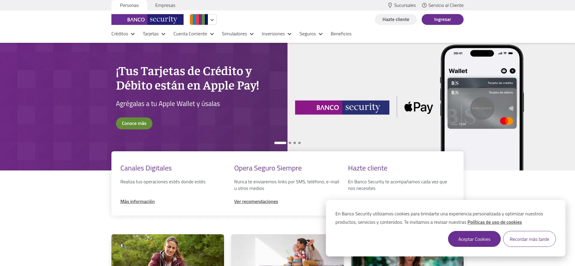 Website screenshot of Personas.bancosecurity.cl