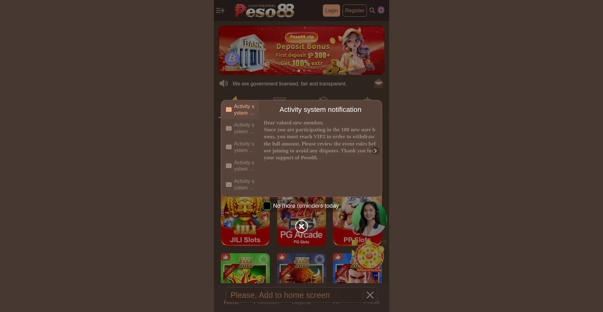 Website screenshot of Peso88.win