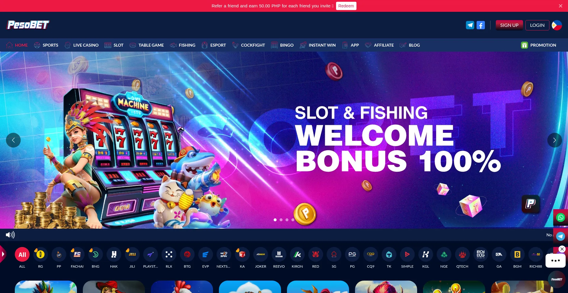 Website screenshot of Pesobets.com.ph