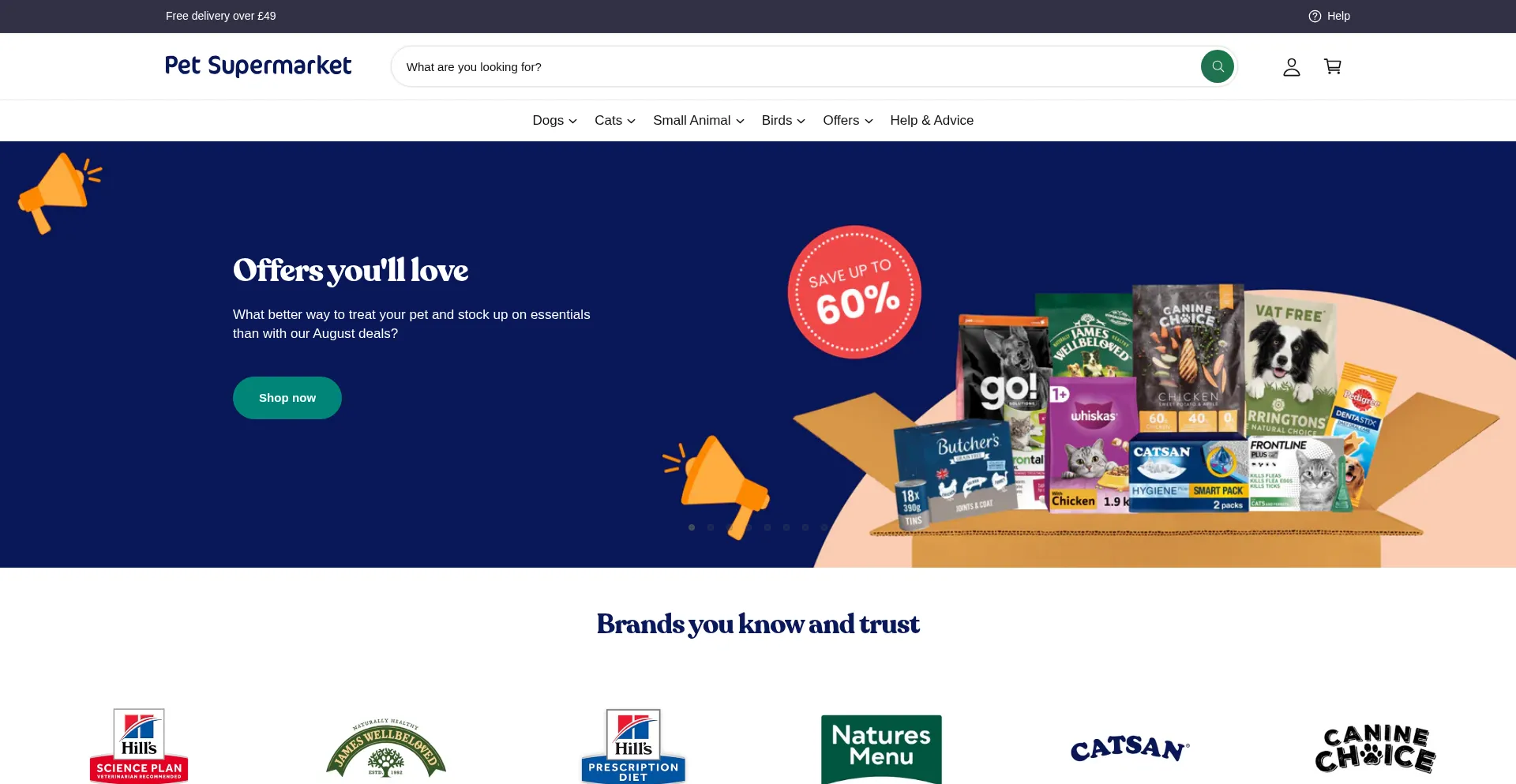 Website screenshot of Pet-supermarket.co.uk