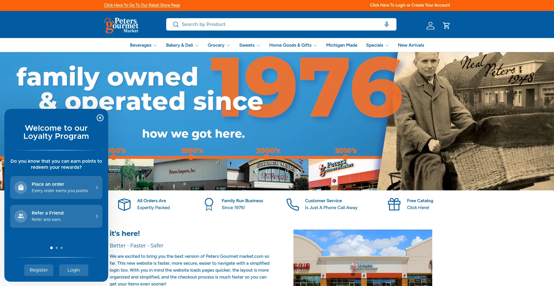 Website screenshot of Petersgourmetmarket.com