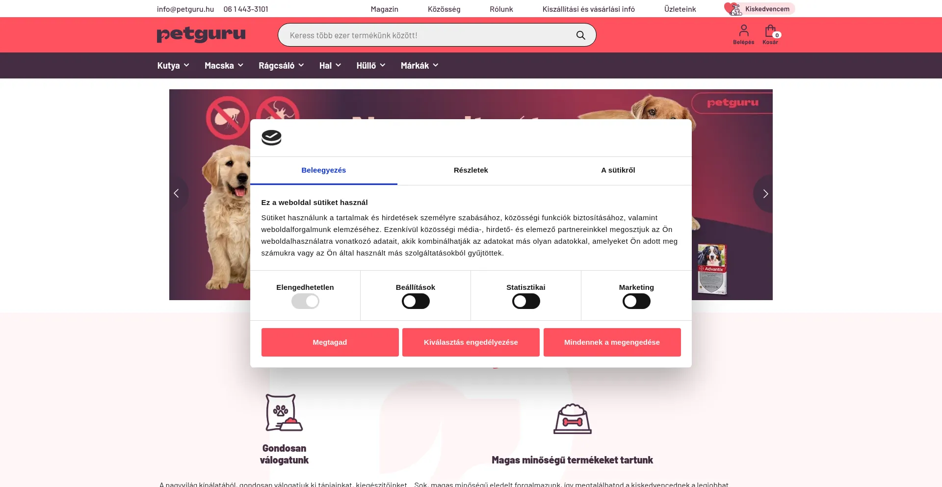 Website screenshot of Petguru.hu
