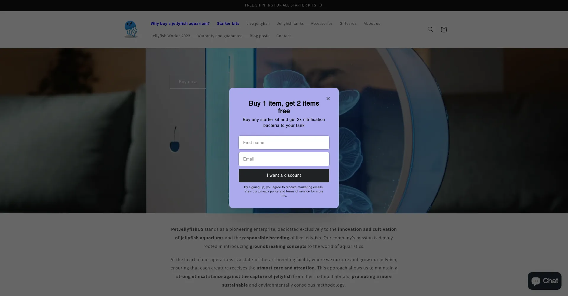 Website screenshot of Petjellyfishus.com