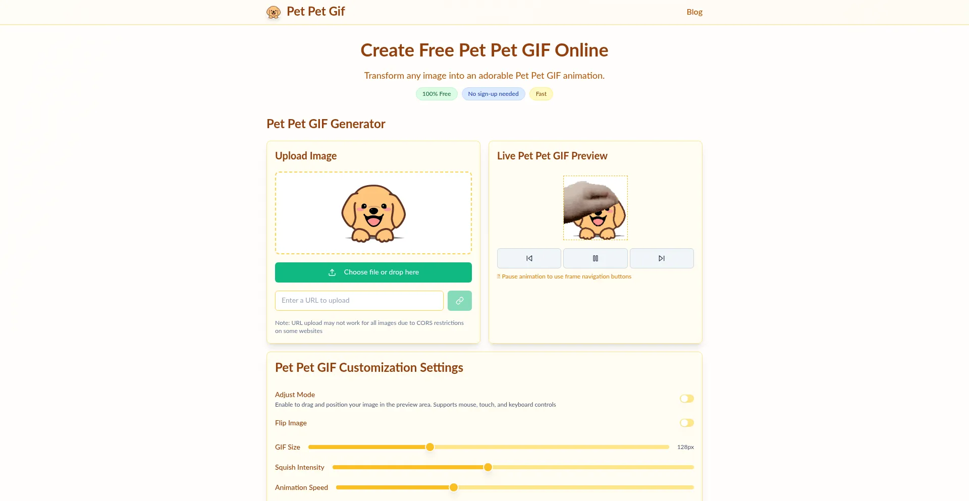Website screenshot of Petpetgif.com