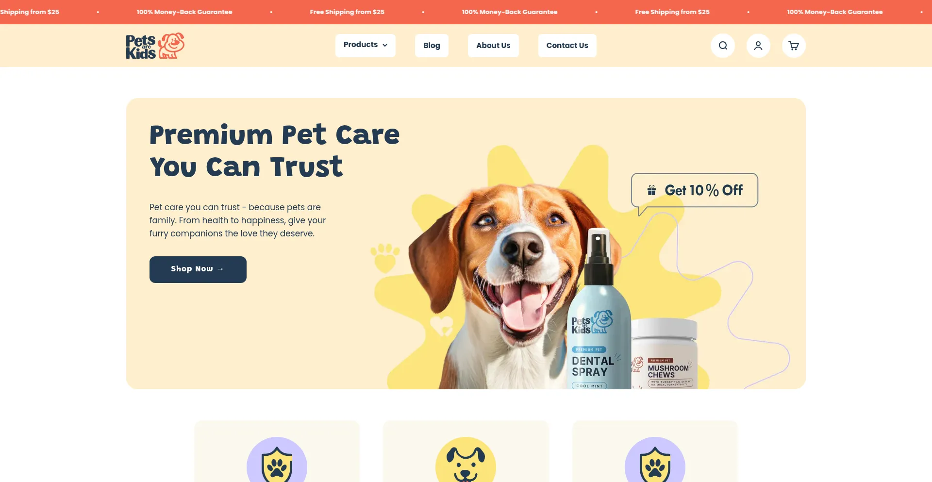 Website screenshot of Petsarekidstoo.com