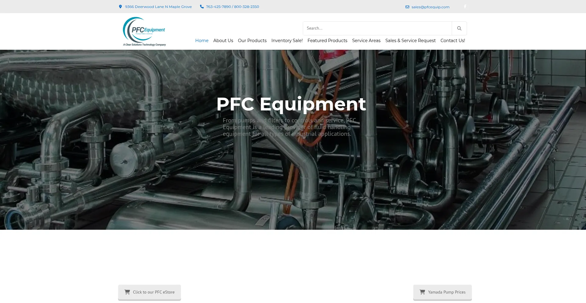 Website screenshot of Pfcequip.com