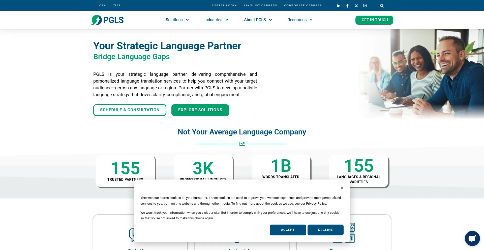 Website screenshot of Pgls.com