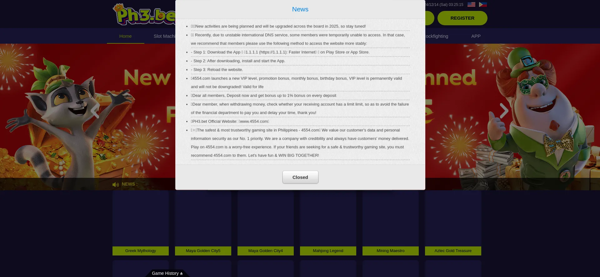 Website screenshot of Ph3.bet