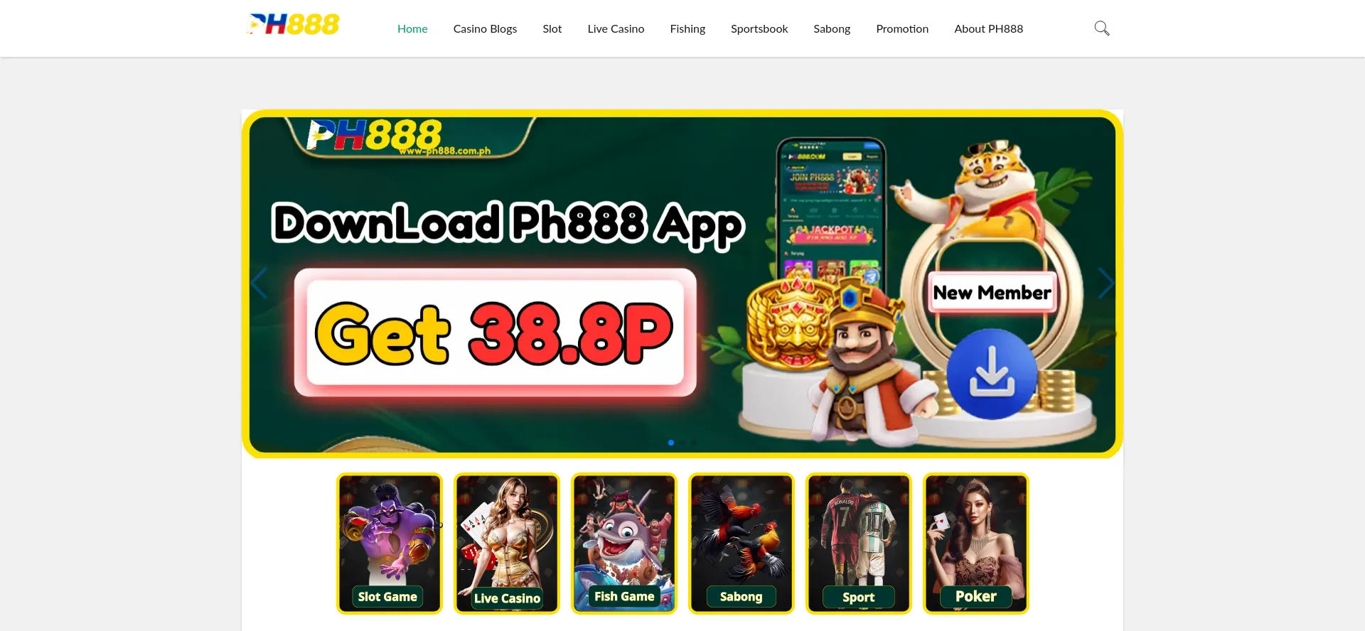 Website screenshot of Ph888-casino.top
