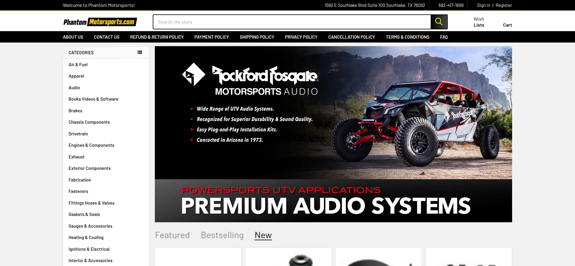 Website screenshot of Phantommotorsports.com