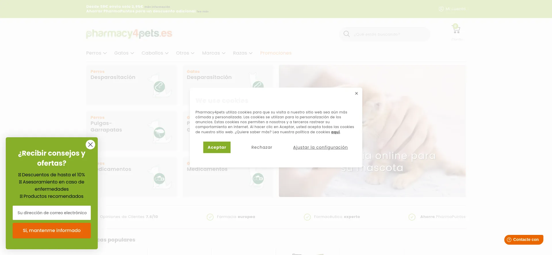 Website screenshot of Pharmacy4pets.es