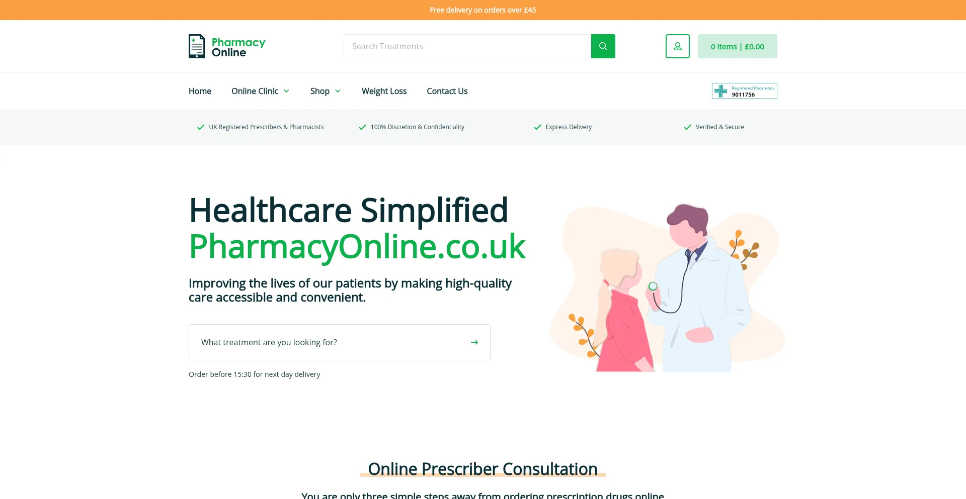 Website screenshot of Pharmacyonline.co.uk