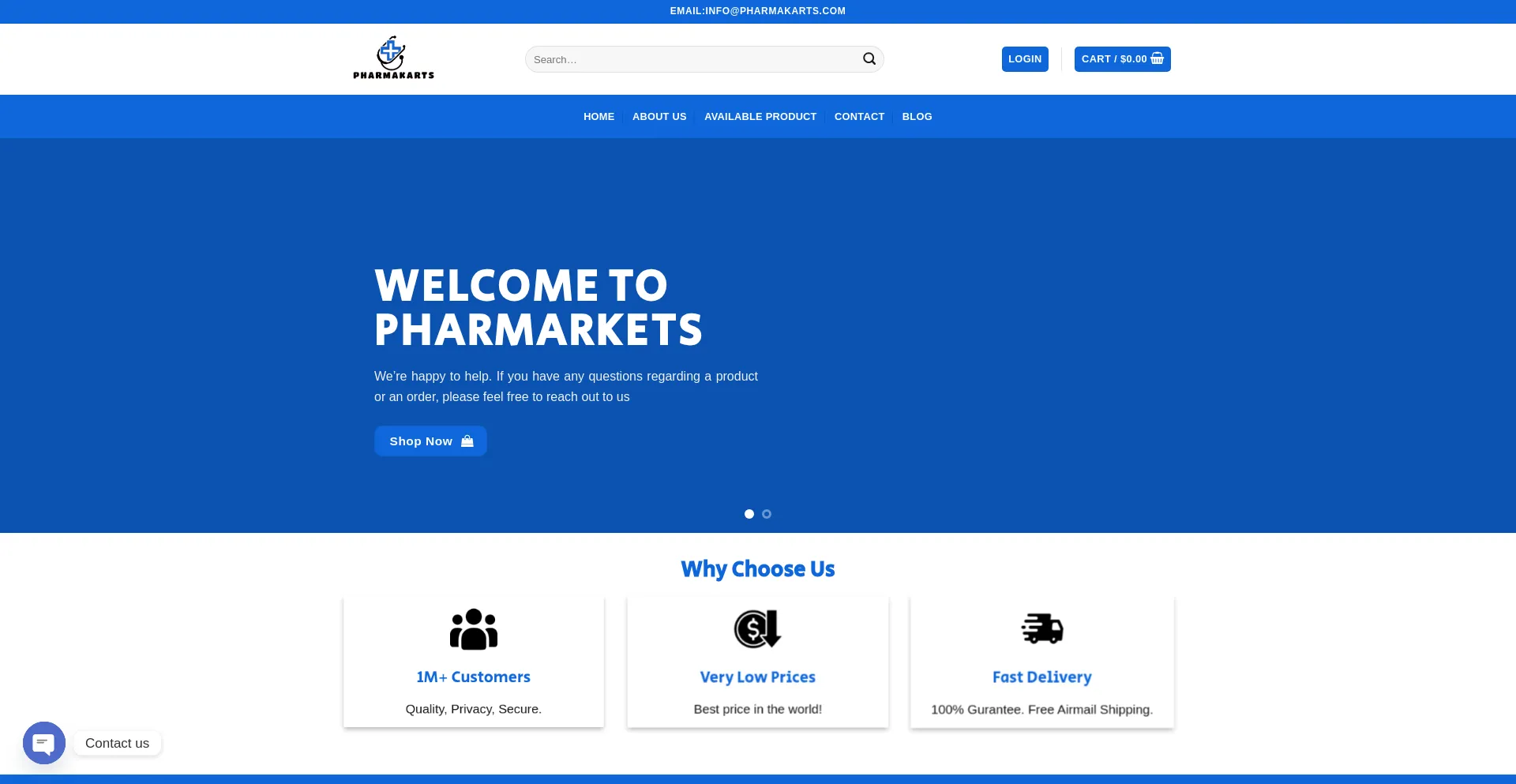 Website screenshot of Pharmakarts.com